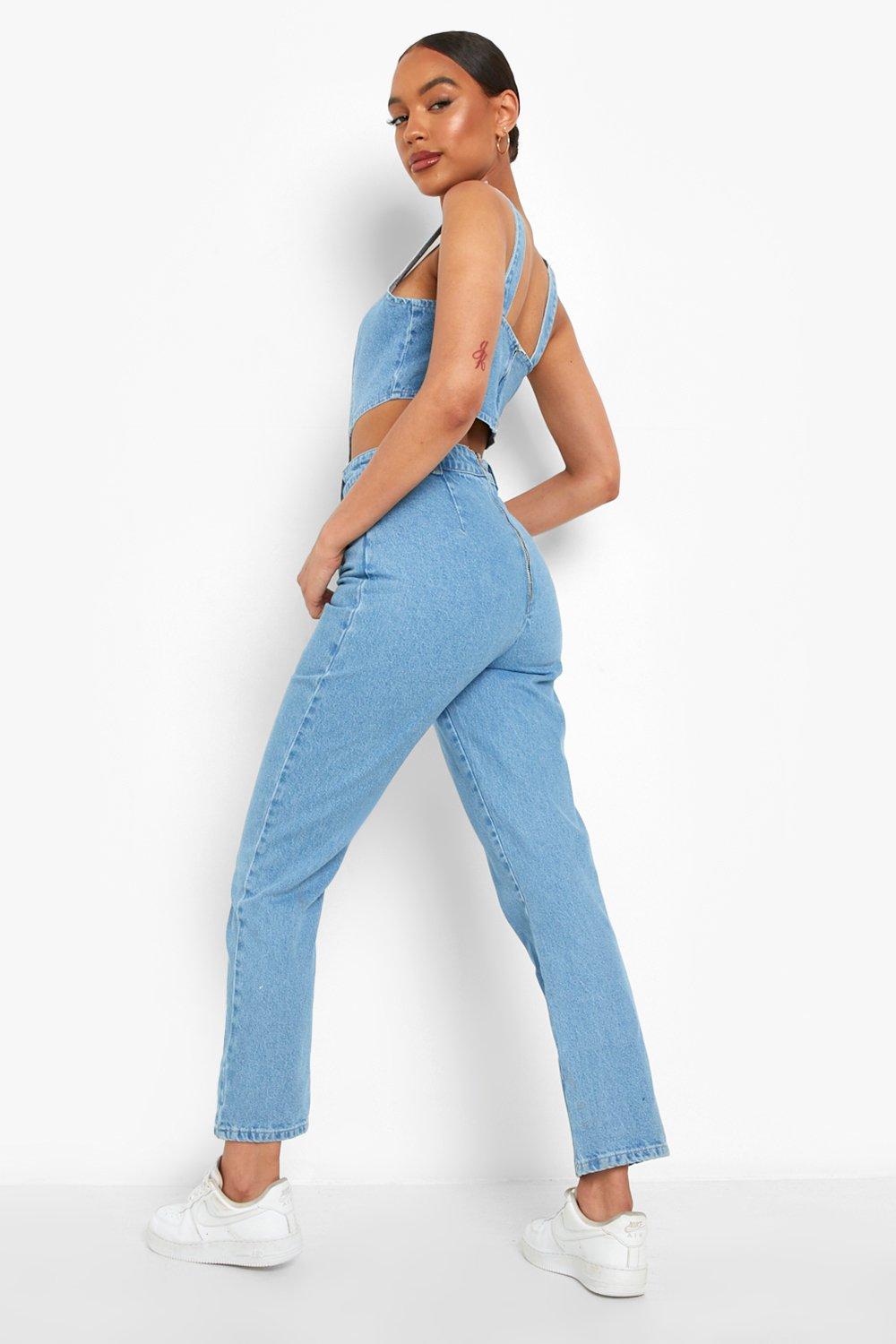 Cut Out Detail Denim Jumpsuit